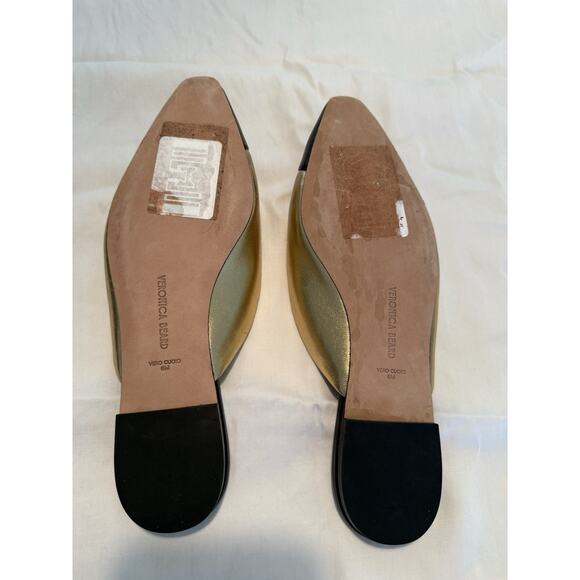 NEW Veronica Beard Carlotta Leather Cap-Toe Gold & Black Flats Sz US-6 - Picture 8 of 12